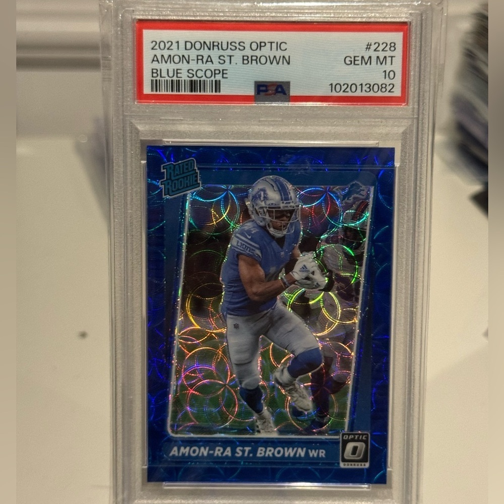 2021 Amon-Ra St. Brown Donruss Optic Blue Scope Rated Rookie RC PSA 10 Gem Mint